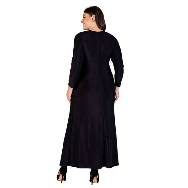 Plus Size 24/7 Comfort Apparel Long Sleeve Shimmery Maxi Dress