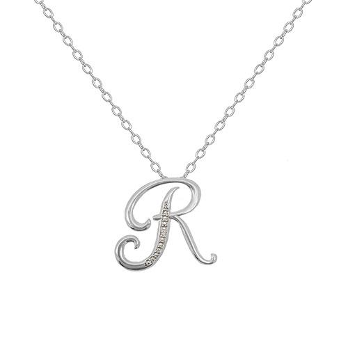 Silver Plated & Diamond Accent Initial R Pendant Necklace