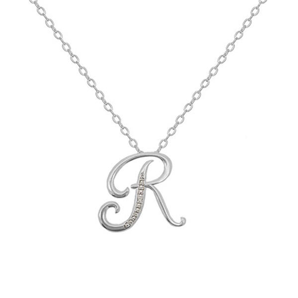 Silver Plated & Diamond Accent Initial R Pendant Necklace - image 