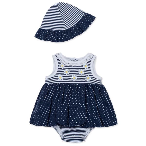 Baby Girl &#40;3-12M&#41; Little Me&#174; Daisy Stripe Bodysuit Dress w/ Hat
