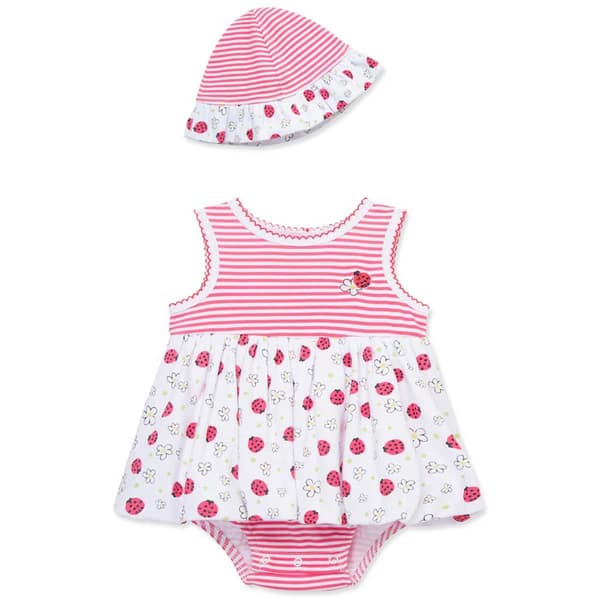 Baby Girl &#40;3-12M&#41; Little Me&#40;R&#41; Ladybug Stripe Bodysuit Dress w/ Hat