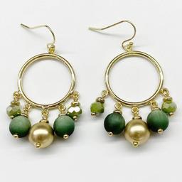 Ashley Cooper(tm) Green & Gold Beaded Hoop Drop Earrings