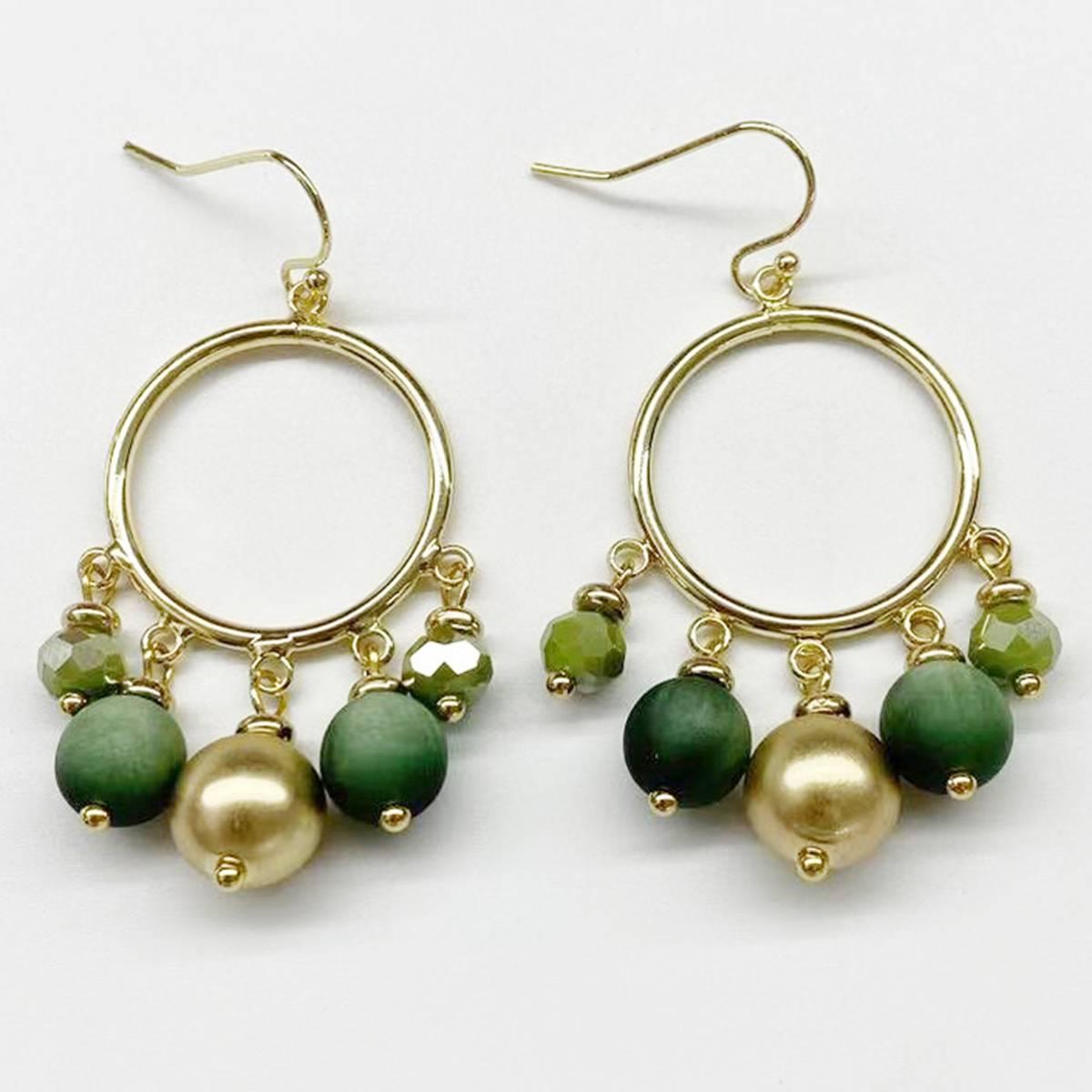 Ashley Cooper(tm) Green & Gold Beaded Hoop Drop Earrings
