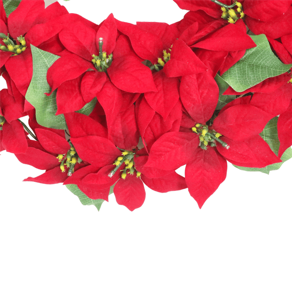Puleo International 24in. Pre-Lit Red Poinsettia Wreath