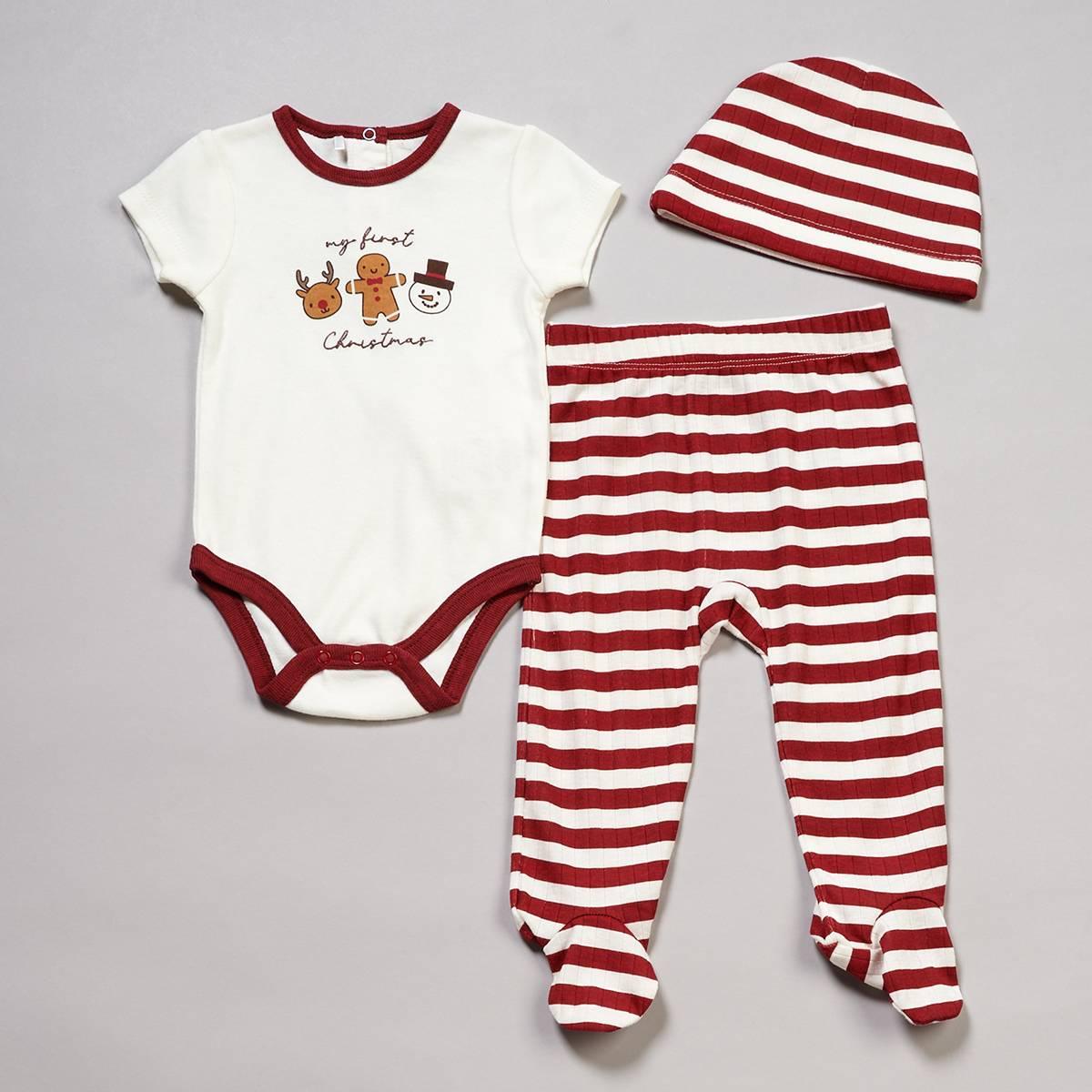 Baby Unisex (NB-9M) Quiltex My First Christmas 3pc. Bodysuit Set