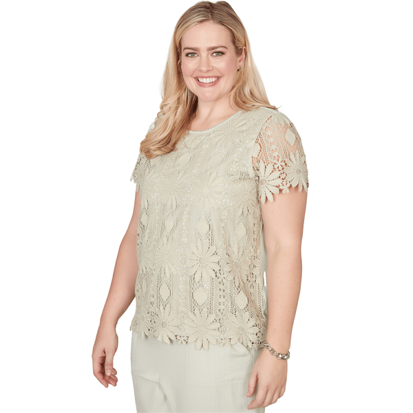 Womens Alfred Dunner Vintage Charm Floral Lace Blouse