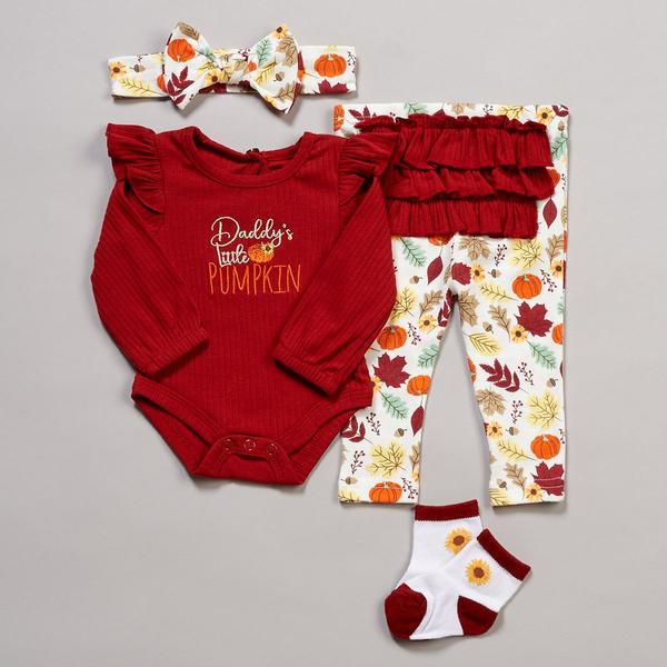 Baby Girl (3-9M) Baby Essentials 4pc Daddy''s Pumpkin Bodysuit Set - image 