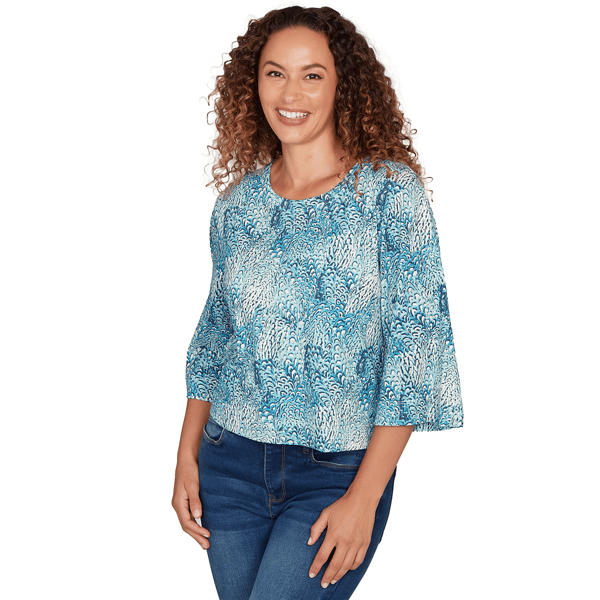 Womens Skye’s the Limit Fresh Start 3/4 Sleeve Abstract Tee