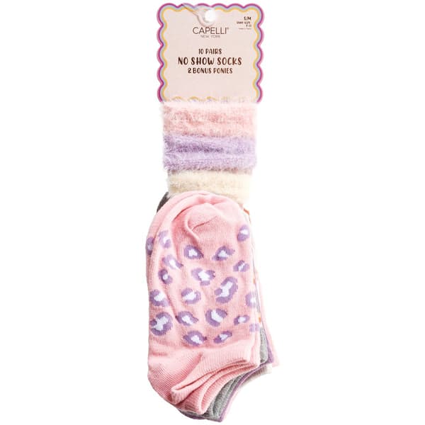 Girls Capelli(R) New York 10pk. Leopard/Mixed No Show Socks/Ponies - image 