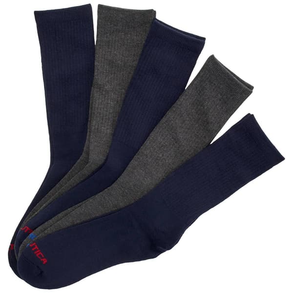 Mens Nautica 5pk. Athletic Crew Socks - Grey/Blue - image 