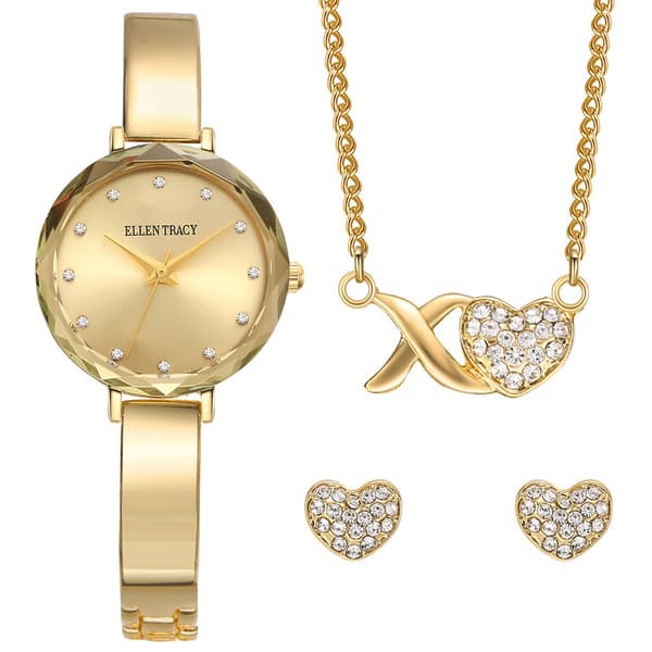 Womens Ellen Tracy Crystal Watch Pendant & Earrings Set-ETJ8188GD - image 