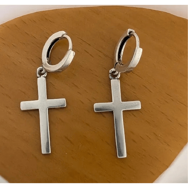 Saffron Silver Tone Stainless Steel Cross Hoop & Stud Earring Set - image 