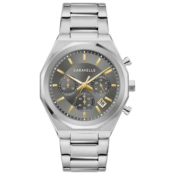 Mens Caravelle Stainless Steel Grey Dial Chrono Watch - 43A158
