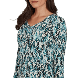 Womens Emaline Key Items Long Sleeve V Neck Abstract Tee