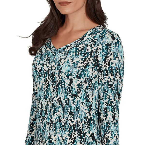 Womens Emaline Key Items Long Sleeve V Neck Abstract Tee