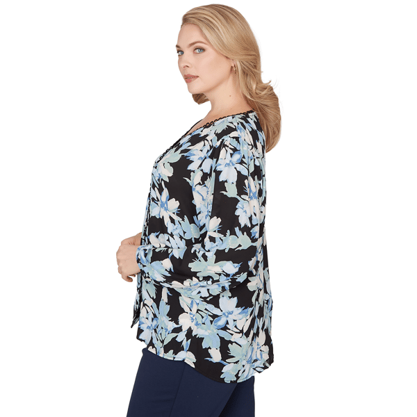 Plus Size Emaline Seabreeze Essence Button Front Floral Blouse