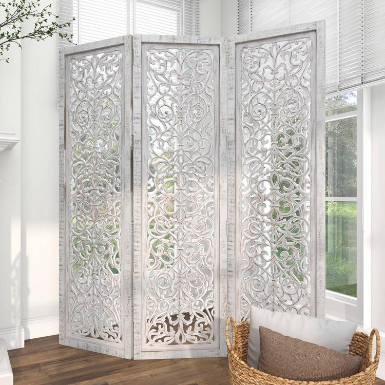9th & Pike® Farmhouse White Wooden Room Divider Screen