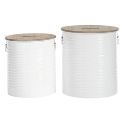 9th & Pike(R) Farmhouse White Metal Storage Ottoman - Set of 2