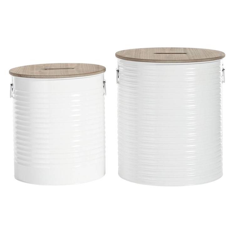 9th & Pike(R) Farmhouse White Metal Storage Ottoman - Set of 2