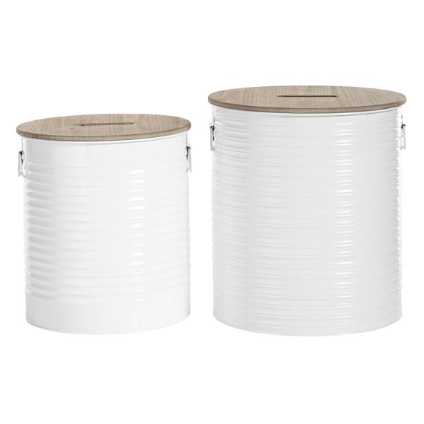 9th & Pike(R) Farmhouse White Metal Storage Ottoman - Set of 2