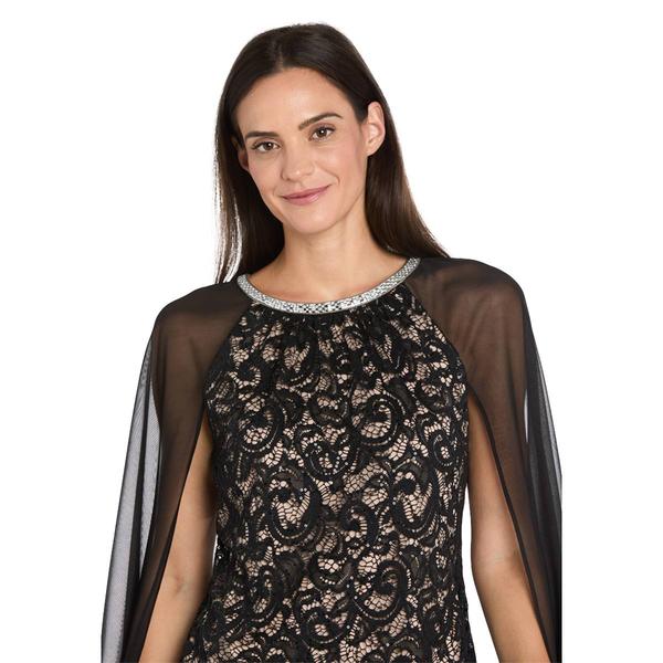 Womens R&M Richards Sequin Lace Sheer Capelet Sheath Dress