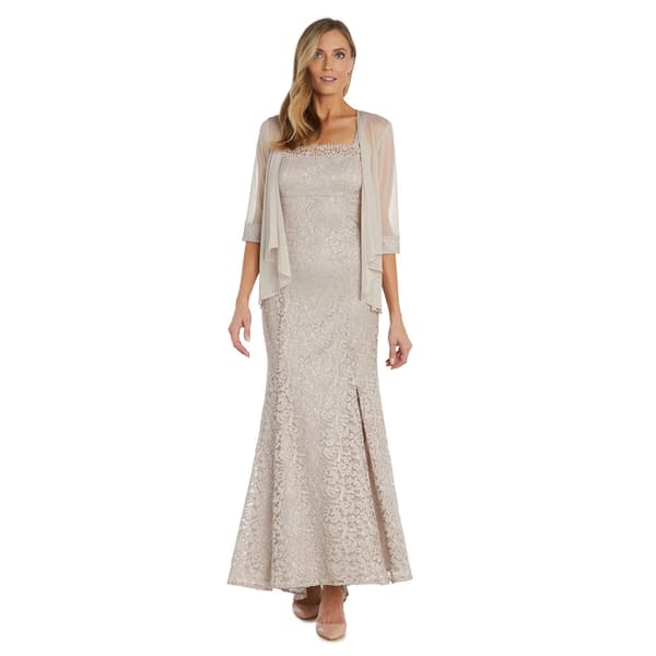 Womens R&M Richards Lace Jacket Dress with Pearl Neck Trim