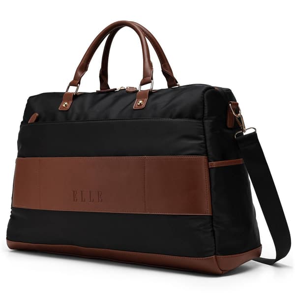 ELLE Luxe Journey Twill and Vegan Leather Weekender Duffel Bag