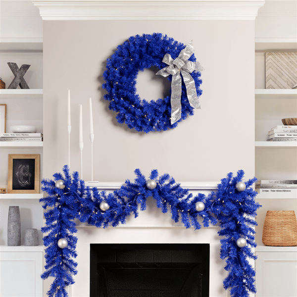 Northlight 24in. Royal Blue Pre-Lit Pine Christmas Wreath