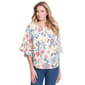 Womens Multiples 3/4 Flounce Sleeve Shirred Neck Floral Blouse - image 1
