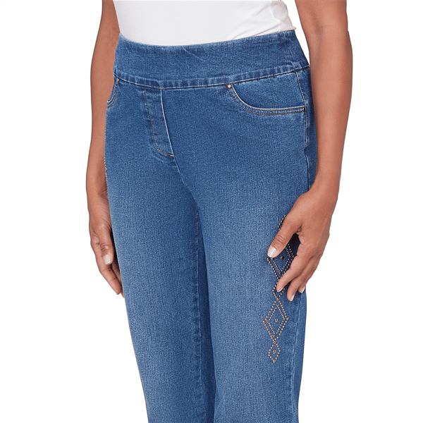 Womens Alfred Dunner Austin Geometric Stud Pull-On Denim Pants