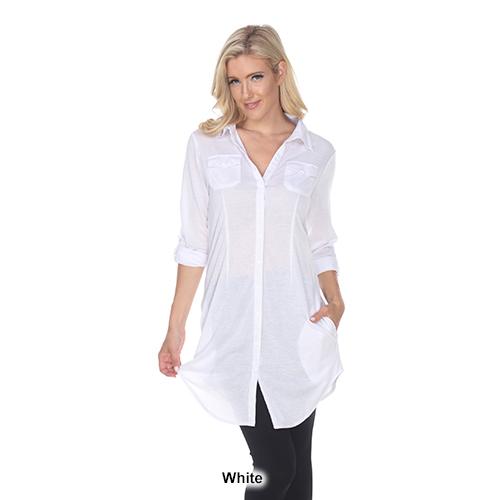Womens White Mark Lakota Stretch Button Down Tunic Top