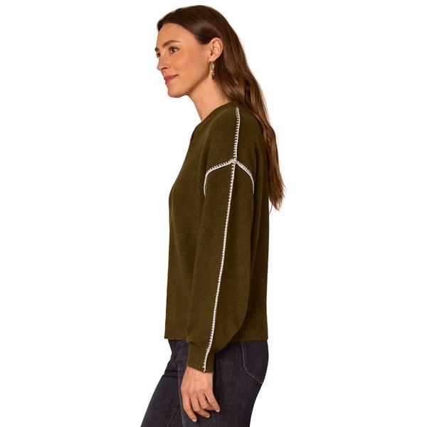 Plus Size Democracy Long Blouson Sleeve Blanket Stitch Sweater