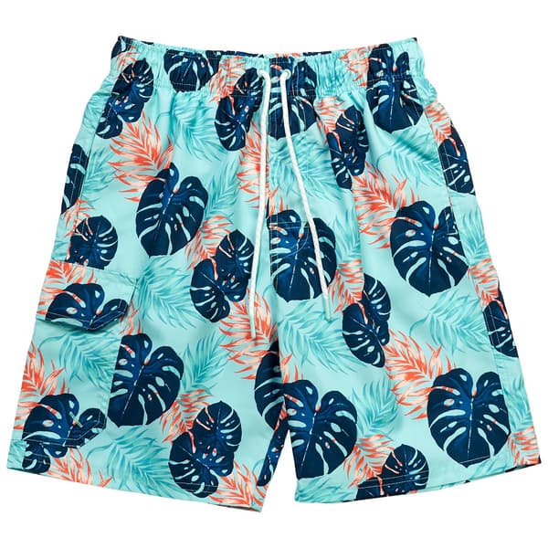 Young Mens SURFZONE&#174; Tropical Leaves Swim Trunks