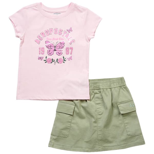 Girls (7-12) Aeropostale Butterfly Tee w/ Cargo Twill Skort Set - image 