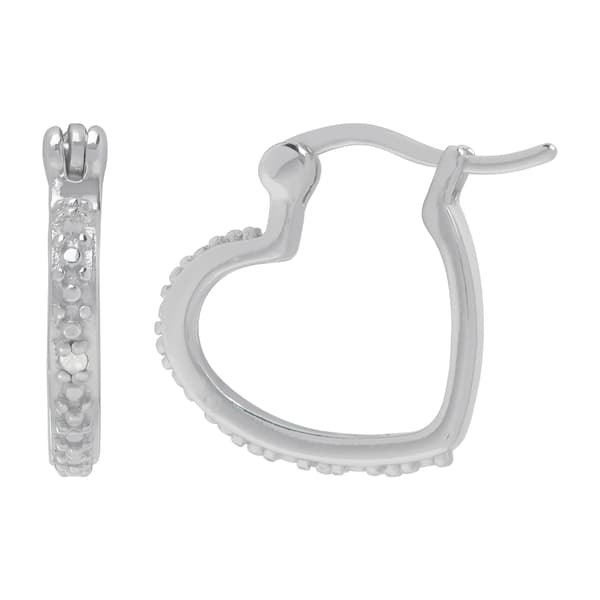 Gianni Argento Sterling Silver Diamond Accent Heart Hoop Earrings - image 