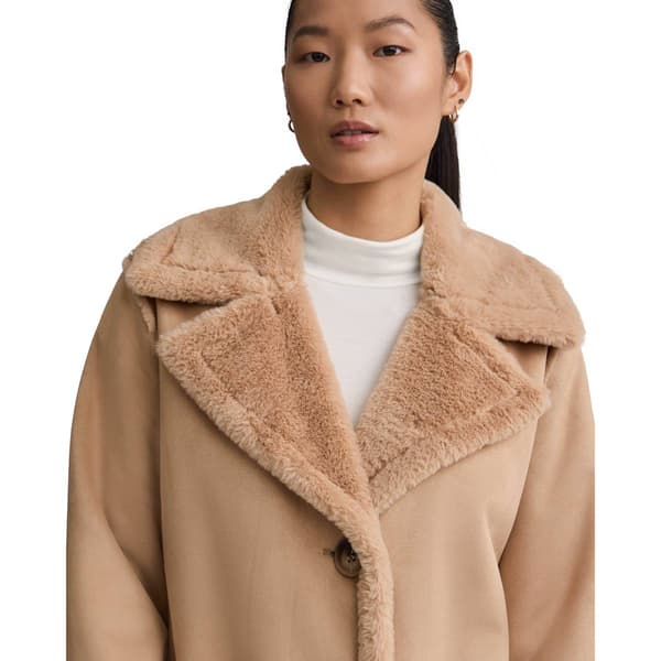 Womens NVLT Sueded Mid Length Shearling Coat w/Faux Fur Lining