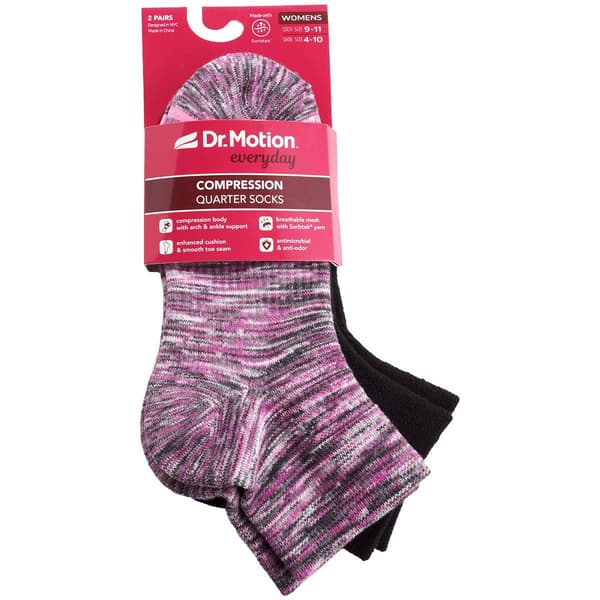 Womens Dr. Motion 2pk. Space Dye Compression Quarter SocksBerry Boscov's