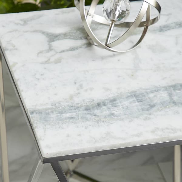 9th & Pike® Silver Marble and Stainless Steel Modern Accent Table