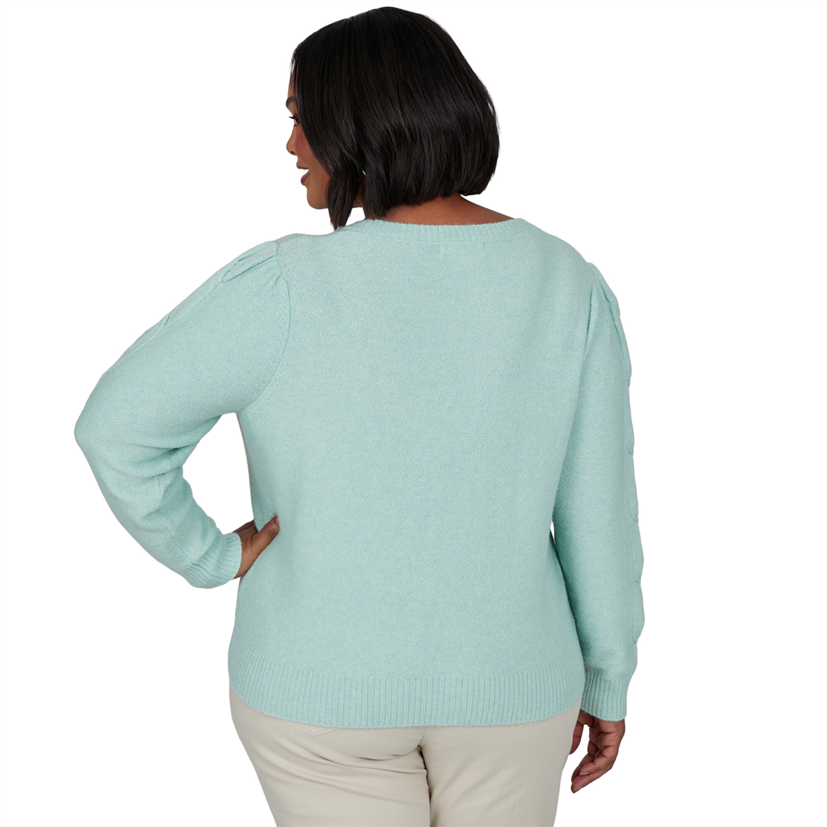 Plus Size Ruby Rd. Mythical Long Open Sleeve Cable Knit Sweater