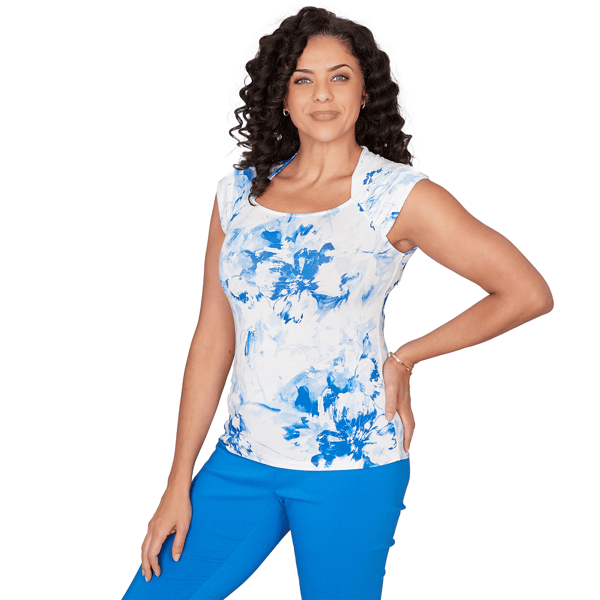 Womens Emaline Sapphire Serenade I Square Neck Floral Blouse