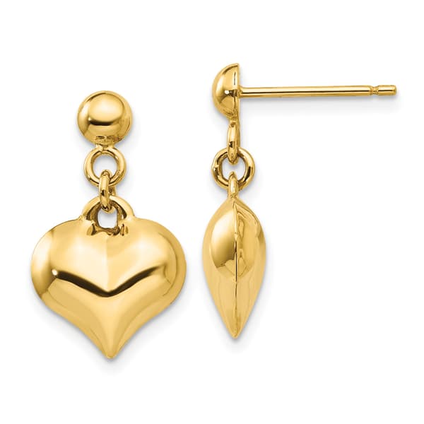 Gold Classics&#40;tm&#41; 14kt. Gold Puffed Heart Dangle Earrings - image 