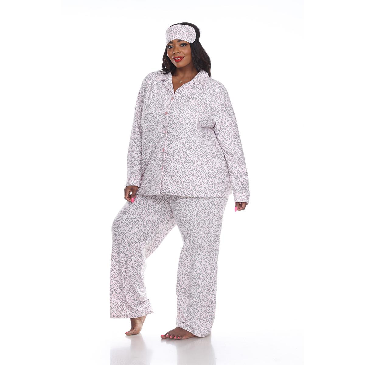 Plus Size White Mark 3pc. pink Cheetah Pajama Set