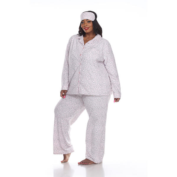 Plus Size White Mark 3pc. pink Cheetah Pajama Set - image 