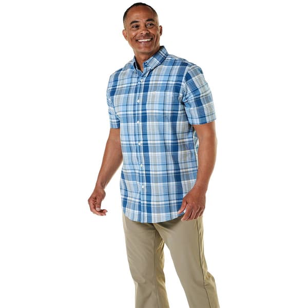 Mens Chaps Short Sleeve Stretch Button Down Shirt - Marina - image 