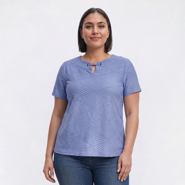 Plus Size Emily Daniels Short Sleeve Solid Texture Blouse - image 