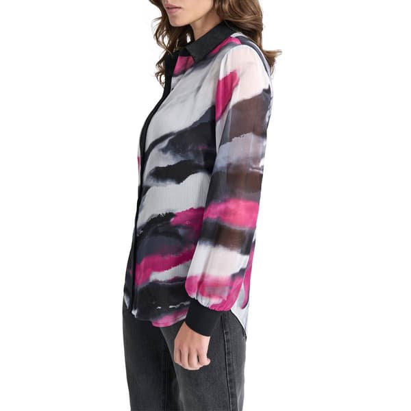 Womens DKNY Long Sleeve Chiffon Button Down Tunic Blouse