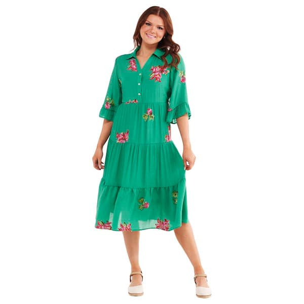 Womens Figueroa & Flower Elbow Sleeve Embroidered Tier Dress - image 