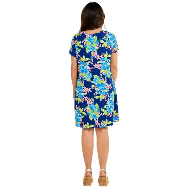 Plus Size Harlow & Rose Floral Shift Dress-Sodalite Blue/Multi