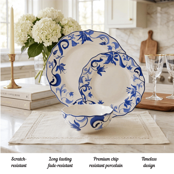 222 Fifth Ayla 12pc. Blue Porcelain Dinnerware Set
