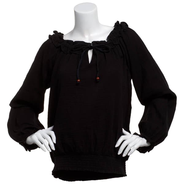 Womens French Laundry Long Sleeve Textured Woven Peasant Blouse - image 